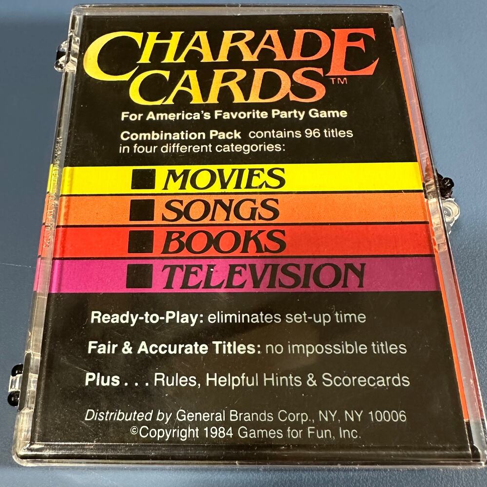 VINTAGE 1984 CHARADE GAME FAMILY FUN (Movies, Songs, Books & TV)